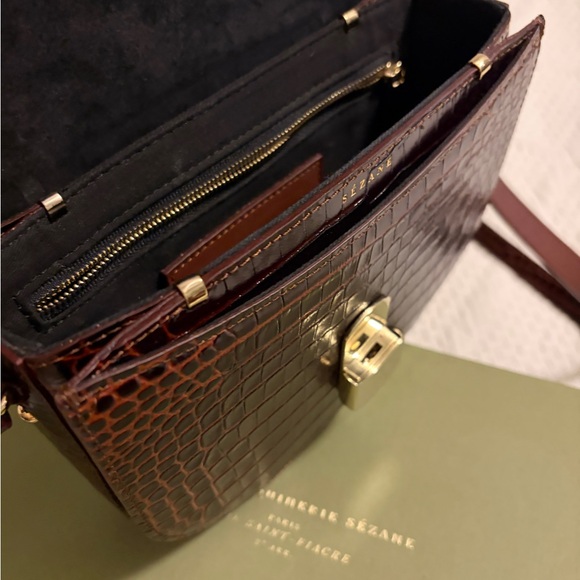 Sezane Claude Deep Red Croc-Embossed Crossbody Bag - Picture 7 of 11